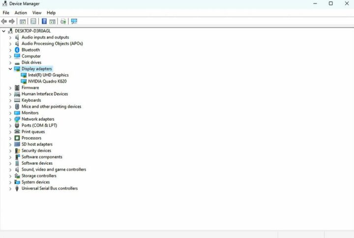 Gestionnaire de périphériques NVIDIA Quadro K620 Windows 11 