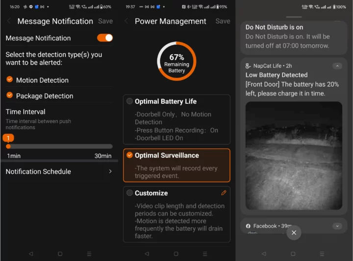 Autonomie de la batterie de la sonnette vidéo NapCat
