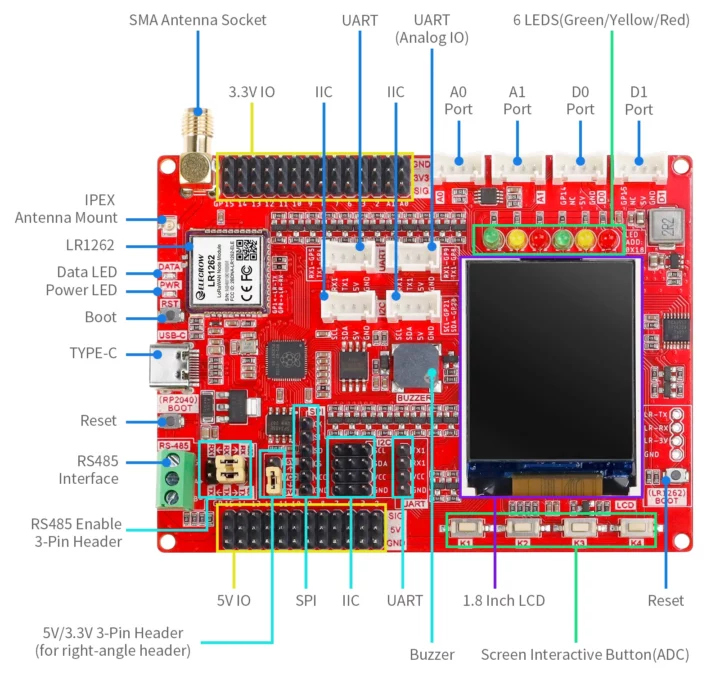 Affichage de la carte LoRaWAN Raspberry Pi RP2040