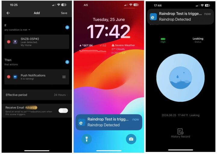Détection de fuite d'eau (goutte de pluie) SONOFF SNZB-05P dans l'application mobile eWelink Détection de fuite d'eau (goutte de pluie) SONOFF SNZB-05P dans l'application mobile eWelink