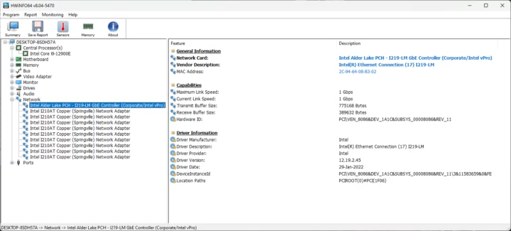 Contrôleur Intel I219 LM GbE Windows 11 Pro