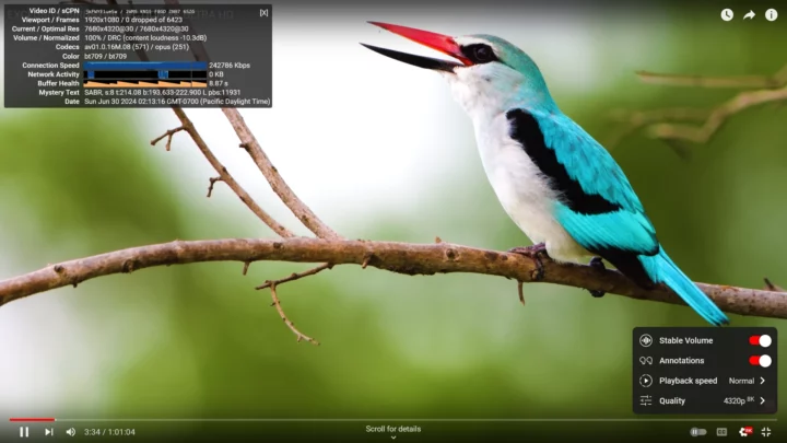 4320p30 8K YouTube Firefox Core i9-12900E NVIDIA HDMI