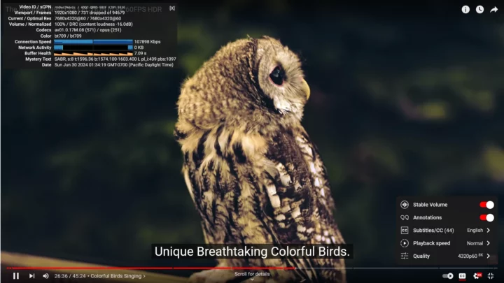 4320p60 8K YouTube Firefox Core i9-12900E NVIDIA HDMI