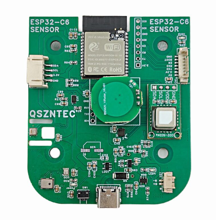 La carte sans fil multi-capteurs Qsen-07 peut détecter le CO2, le COV, la température, l'humidité, la lumière ambiante et l'attitude 1 qsen 07 multi-sensor board