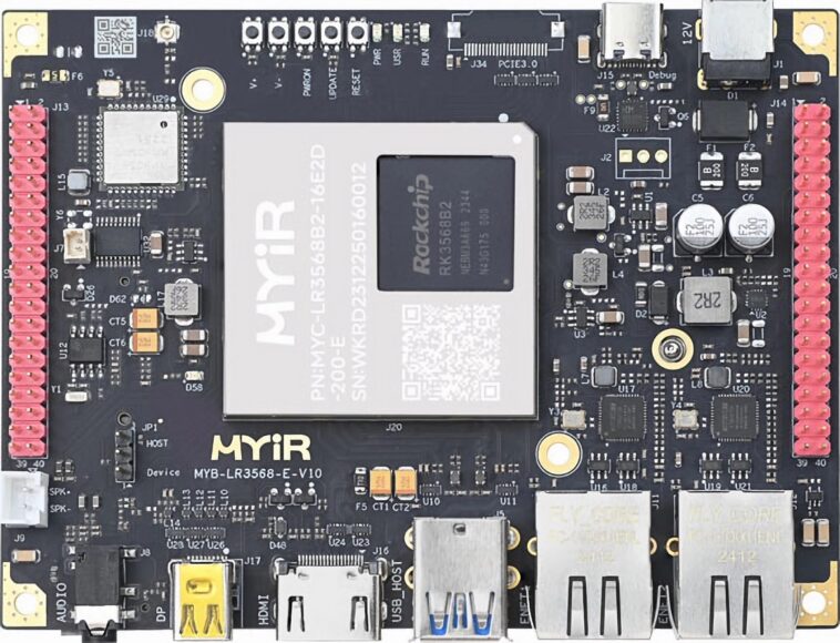 Le système sur module MYC-LR3568 basé sur RK3568 est livré avec jusqu'à 8 Go de RAM et 32 Go de stockage pour les applications Edge AI sensibles aux coûts 1 MYIR MYD-LR3568 development board