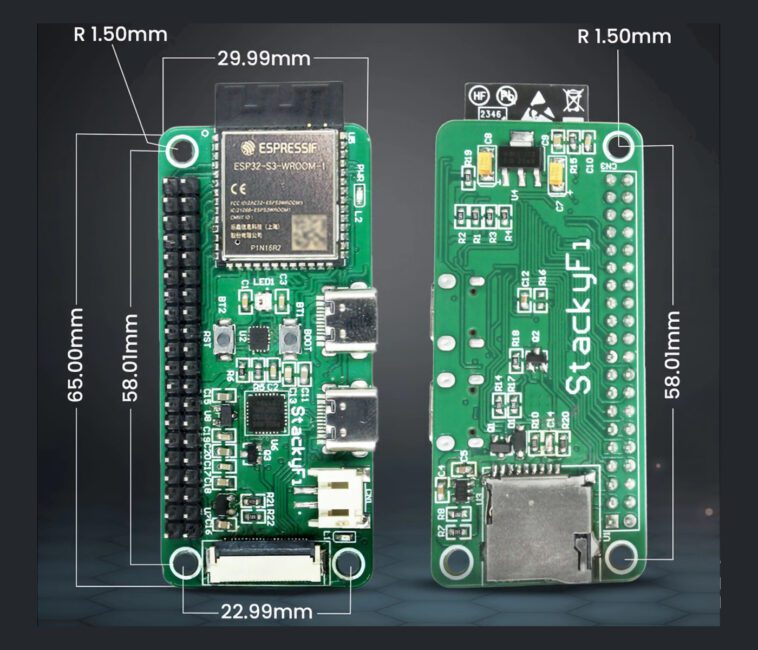 La carte StackyFi ESP32-S3 comprend un connecteur de caméra et un en-tête GPIO à 40 broches pour Raspberry Pi HAT (financement participatif) 1 StackyFi ESP32-S3 Raspberry Pi Zero board
