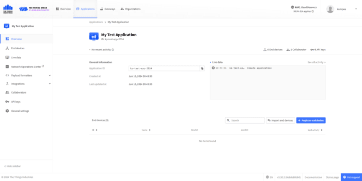 Création d'une application dans The Things Network. Création d'une application dans The Things Network.