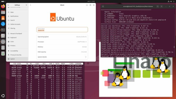 LattePanda pour Ubuntu 24.04 glmark2 es2 wayland Intel N100 glmark2-es2-wayland sur Ubuntu 24.04