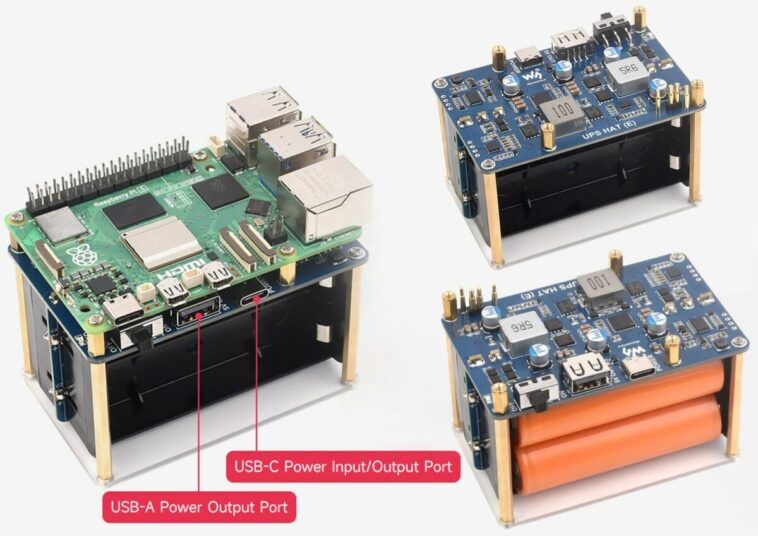 Waveshare UPS HAT (E) pour Raspberry Pi 5/4/3B+ prend en charge quatre batteries au lithium 21700 et prend en charge USB PD 3.0 1 Waveshare UPS HAT (E) pour Raspberry Pi 5/4/3B+ prend en charge quatre batteries au lithium 21700 et prend en charge USB PD 3.0