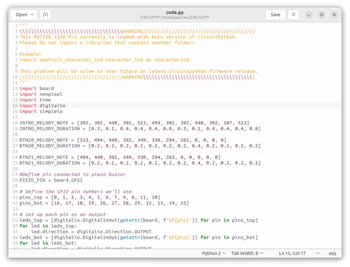 Code de démonstration du circuit Python RP2350
