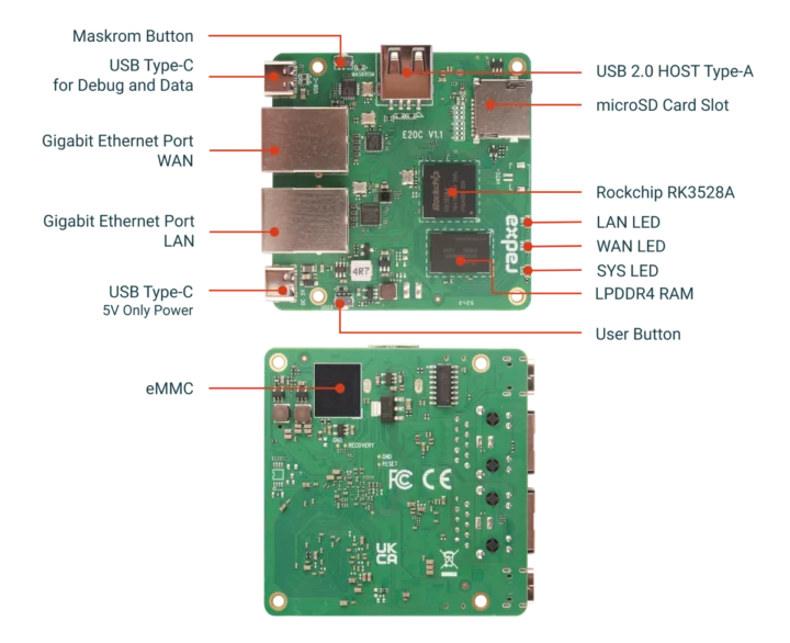 Carte mère Radxa ROCK E20C Rockchip RK3528A SBC