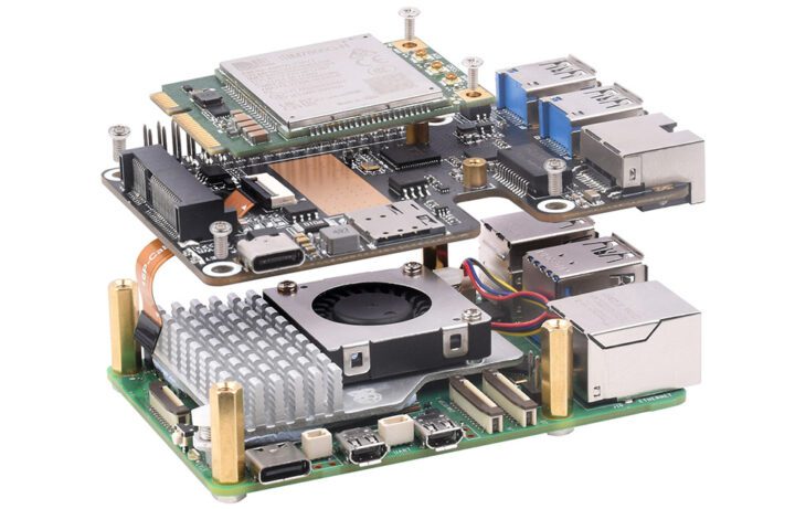 Raspberry Pi 5 HAT+ avec Mini PCIe (4G LTE), Gigabit Ethernet, USB 3.2 HAT