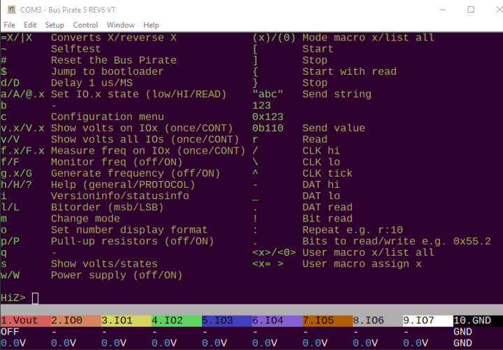 Terminal de texte couleur Bus Pirate 5, 5XL et 6 VT100