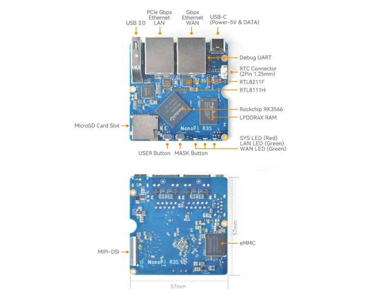 Carte routeur double GbE NanoPi R3S Rockchip RK3566