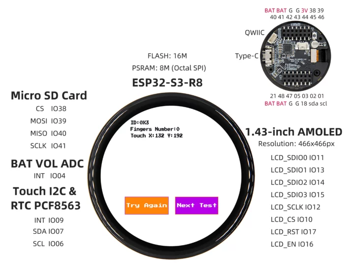 Écran AMOLED rond ESP32-S3 Écran AMOLED rond ESP32-S3