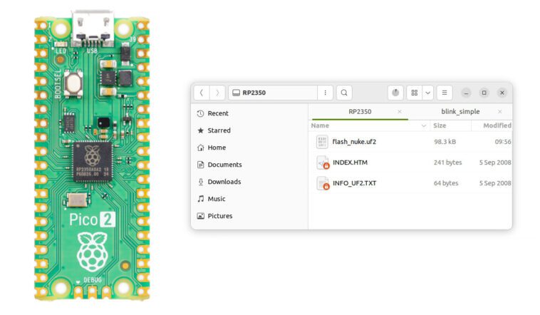 Comment récupérer une carte Raspberry Pi Pico 2 ou autre carte RP2350 "briqué" 1 Recover Bricked Raspberry Pi Pico 2 or RP2350 board with flash_nuke.uf2