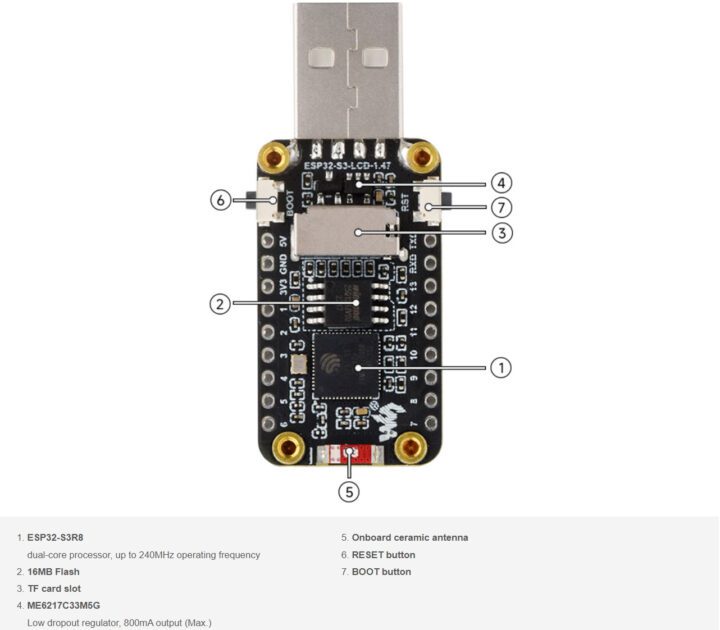 Carte graphique Waveshare ESP32-S3-LCD-1.47 Carte graphique Waveshare ESP32-S3-LCD-1.47