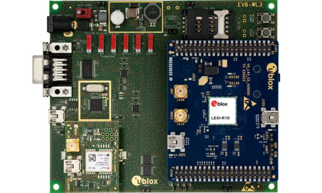 Lidoc Module Kit Kits d'évaluation u-blox : modules LEXI-R10 LTE Cat 1bis et MAX-M10S ...