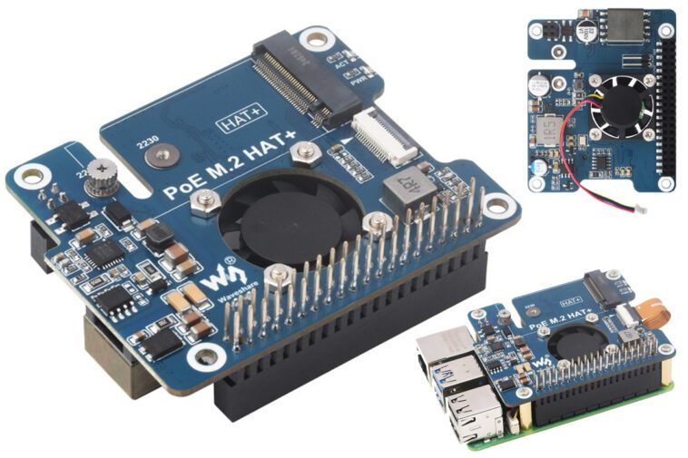 Raspberry Pi 5 HAT+ : M.2 pour SSD NVMe et alimentation PoE à petit prix 1 Waveshare POE M.2 HAT+