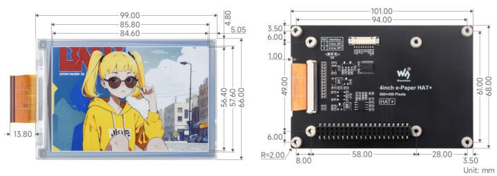 Waveshare 4 inch e paper display dimensions