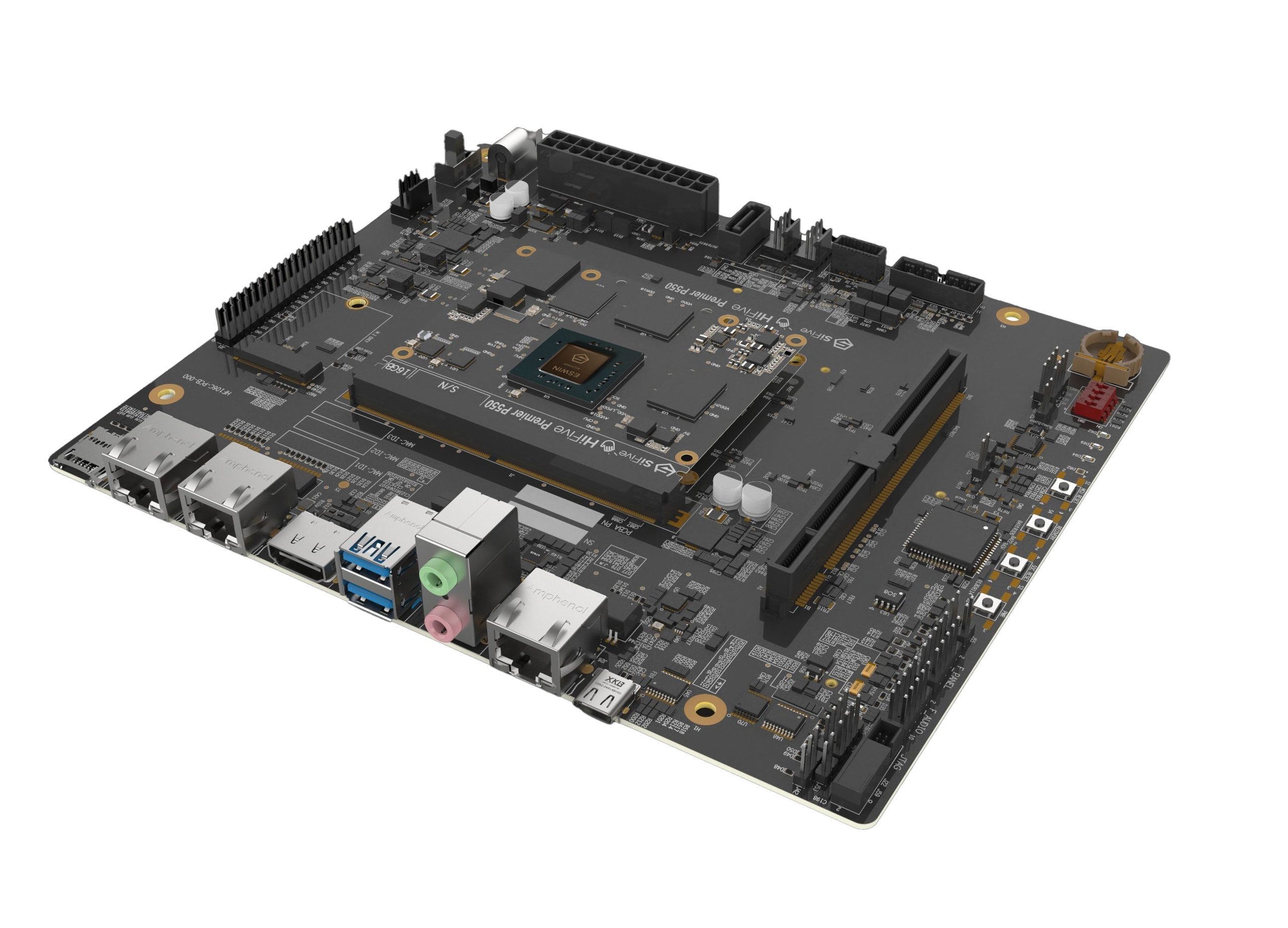HiFive Premier P550 mini-DTX motherboard features ESWIN EIC7700X RISC-V AI SoC, up to 32GB DDR5, a PCIe x16 slot