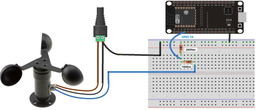 Schéma de circuit anémomètre ESP32 avec capteur de vent