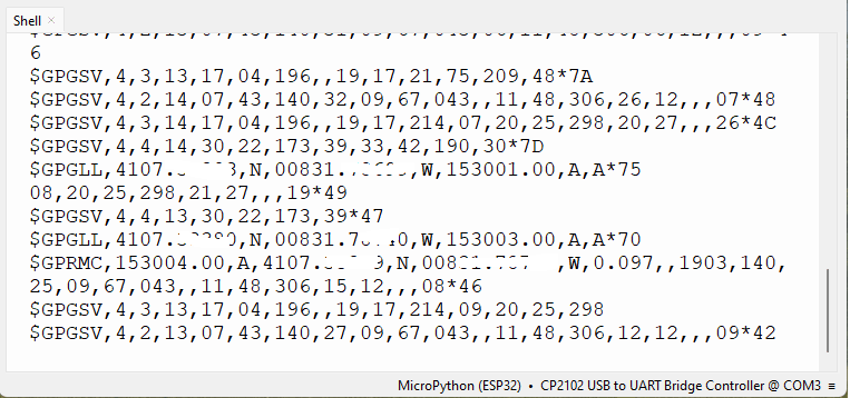 ESP32 avec GPS NEO-6M lit les données brutes
