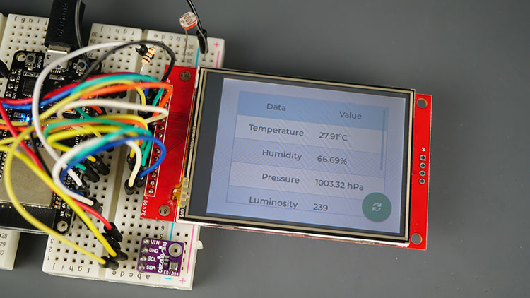 Affichage TFT ESP32 Démonstration du tableau de données du capteur BME280 Actualiser les valeurs de mise à jour