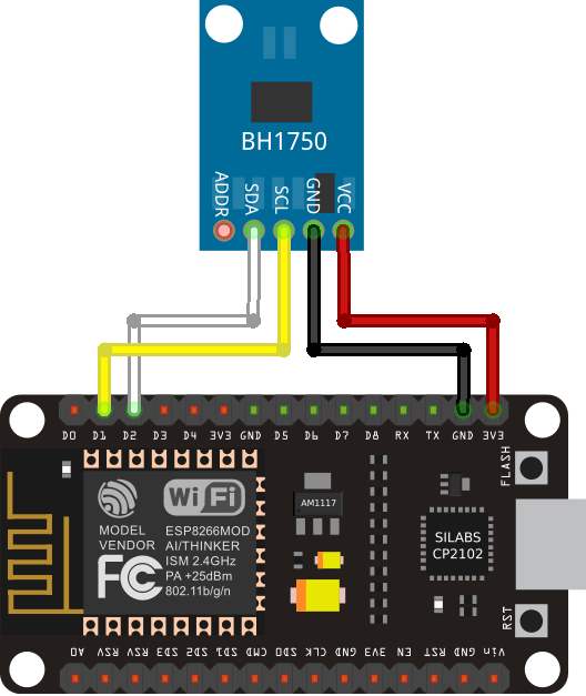 Schéma de câblage ESP8266 NodeMCU BH1750