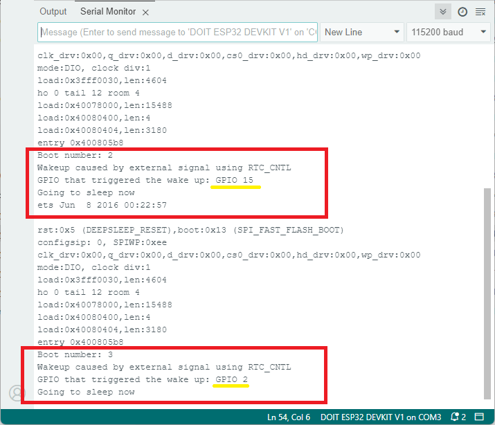 ESP32 Réveil Externe Plusieurs GPIO