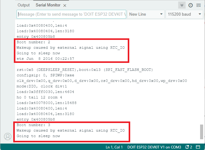 ESP32 teste le réveil externe