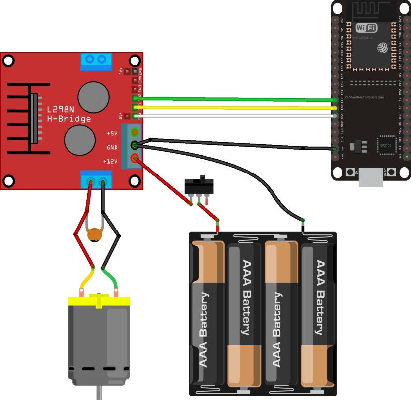 Câblage ESP32 Schéma du circuit du pilote du moteur à courant continu L298N
