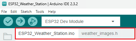 Onglets Arduino IDE LVGL Load Image Arduino Code dossier d'exemple fichier d'images météo