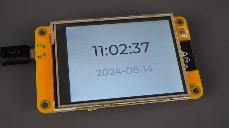 ESP32 CYD affichage jaune bon marché LVGL horloge numérique heure Date