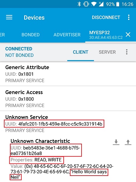 nRF Connect pour mobile de Nordic vérifie l'UUID