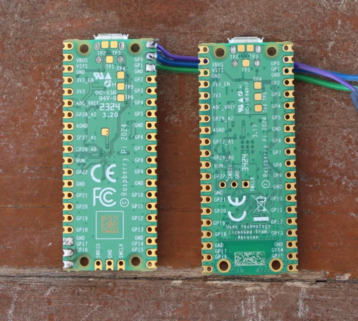 Raspberry Pi Pico 2 vs Raspberry Pi Pico 2 W en bas