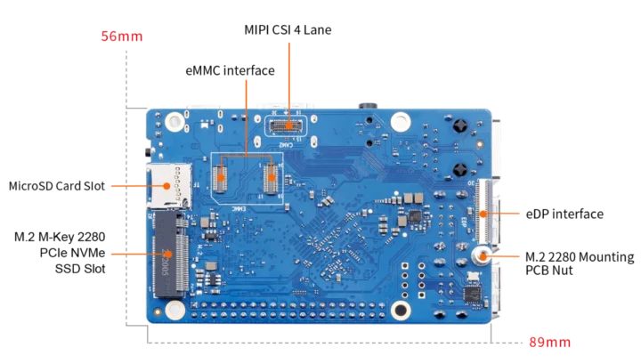 Orange Pi 4A côté inférieur NVMe SSD eDP MIPI CSI