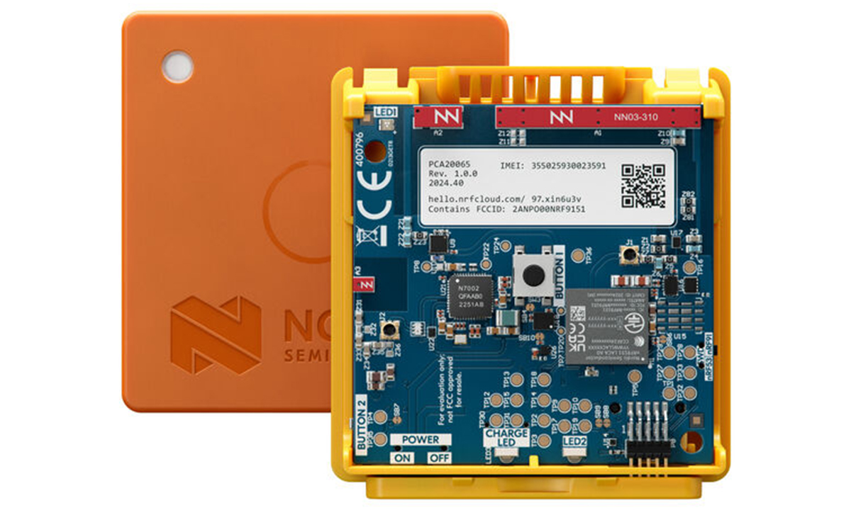 La plate-forme IoT cellulaire multi-capteurs Nordic Thingy:91 X combine le SiP IoT nRF9151 LTE, le SoC BLE nRF5340 et le circuit intégré WiFi 6 nRF7002