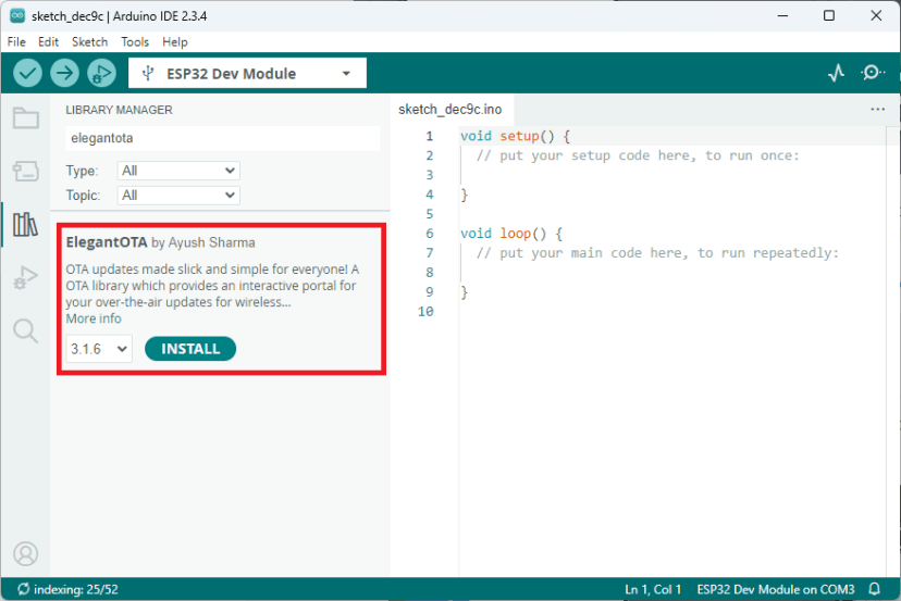 Installation de l'IDE Arduino de la bibliothèque ElegantOTA