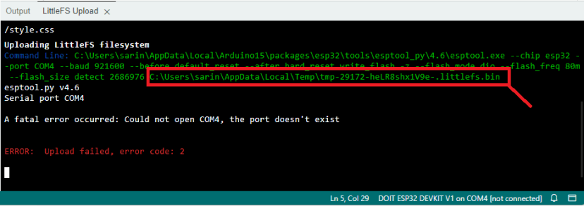 L'IDE Arduino crée un fichier bin à partir de l'image du système de fichiers