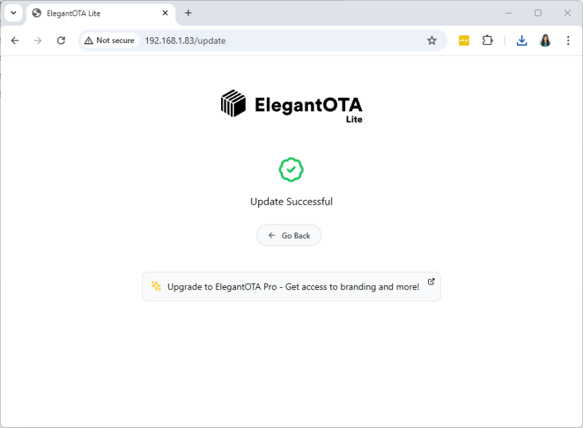 ESP32 ElegantOTA Téléchargement du nouveau micrologiciel réussi