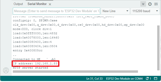 Serveur Web ESP32 ElegantOTA Obtention de l'adresse IP du moniteur série