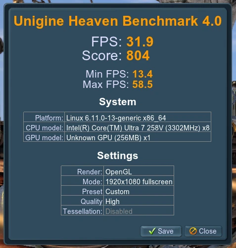 Intel Arc Unigine Heaven Benchmark VT-d activé + sbc-bench.sh
