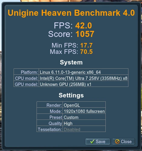 GPU Intel Arc Unigine Heaven Benchmark 4.0 VT-d activé