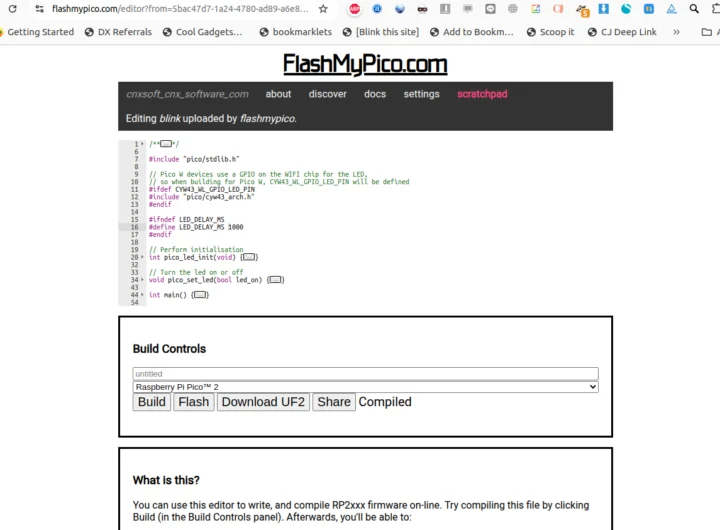 Modifier l'échantillon de code de clignotement pour Raspberry Pi Pico 2 dans Google Chrome