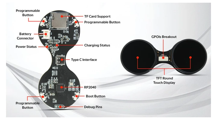 Raspberry PI RP2040 Double Round Round Touch Display Board