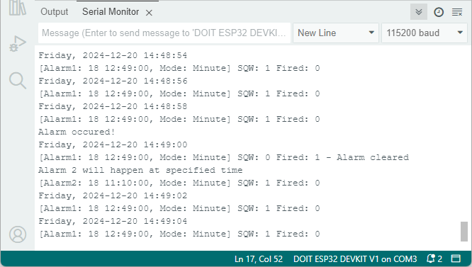 ESP32 avec module RTC DS3231 - alarmes déclenchant