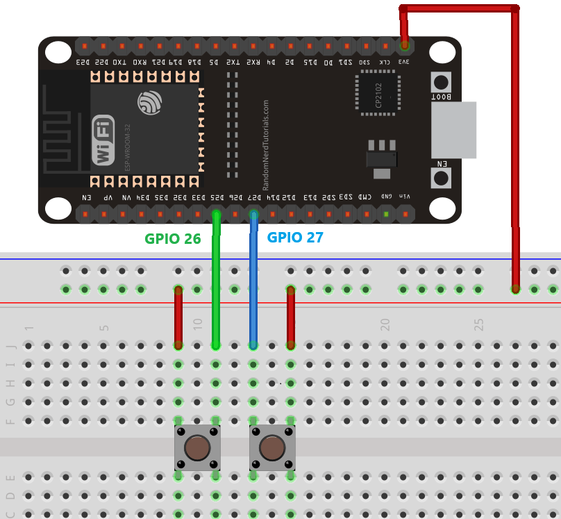ESP32 avec deux circuits de bouton-poussoir