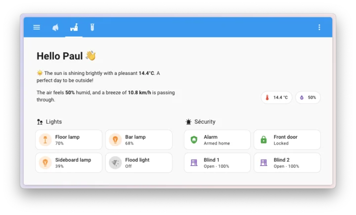 En-têtes de vue du tableau de bord à domicile