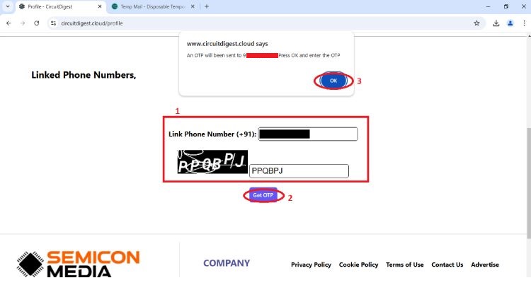 Entrer le numéro de téléphone et OTP pour activer les alertes SMS dans l'API Cloud
